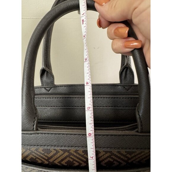 Liz Claiborne Crossbody Bag Top Handle Purse Mocha Brown Geo Print Medium Sized - Picture 9 of 16